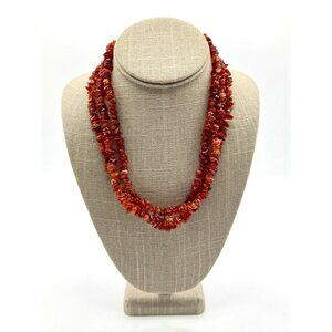 Multi Strand Carnelian Gemstone Chip Necklace With Sterling Shepherd's Hook Boho